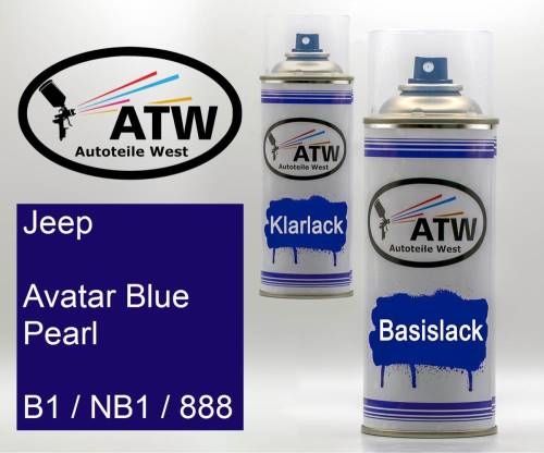 Jeep, Avatar Blue Pearl, B1 / NB1 / 888: 400ml Sprühdose + 400ml Klarlack - Set, von ATW Autoteile West.